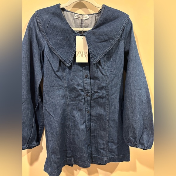 Zara Blue Buttoned Mini Dress with Sailor Collar - Picture 5 of 10